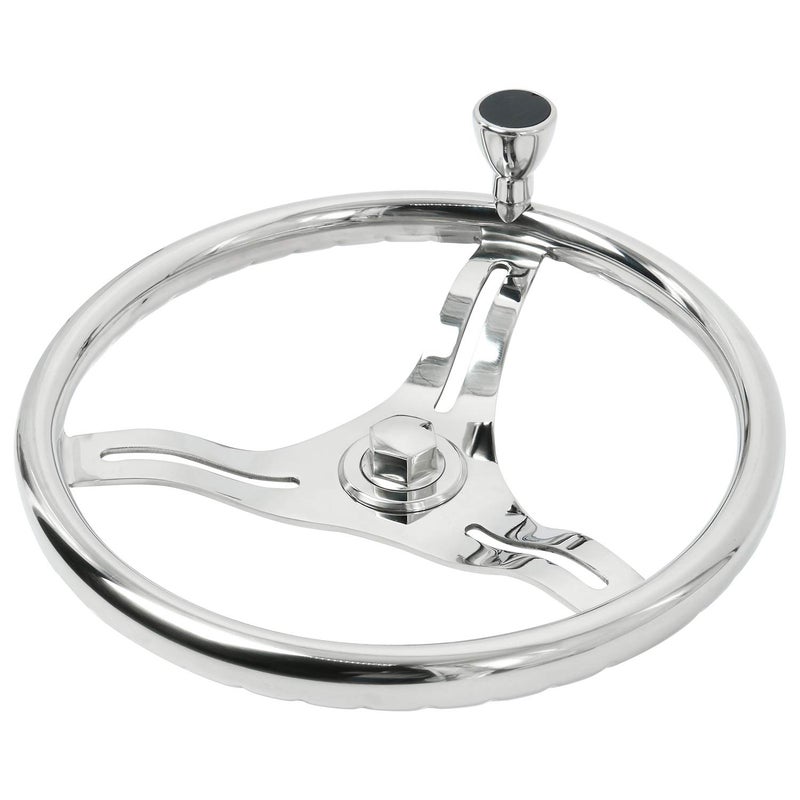 NovelBee Dia.13-1/2 Inch Stainless Steel 3 Spoke Steering Wheel with 1/2"-20 Nut and Finger Grips,Control knob for Marine Boat - Image 2